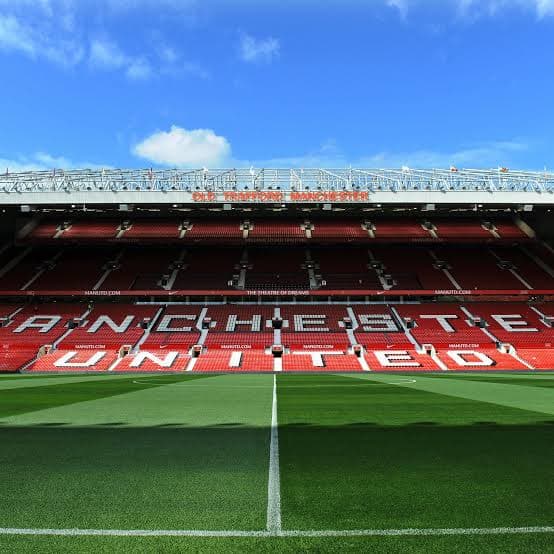 The pitch and stands inside Old Trafford, home of Manchester United.